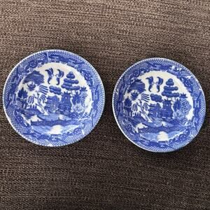 Vintage Blue Willow Pattern Miniature Plates Tea Set 4” Wide Stamped Foreign